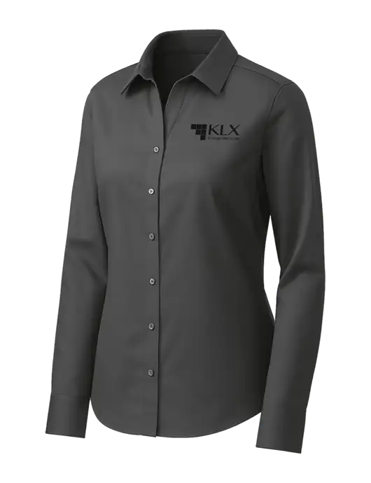 Brooks Brothers Womens Dark Grey Wrinkle-Free Stretch Pinpoint Shirt w/KLX Logo
