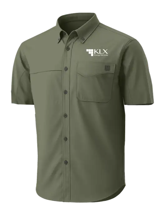 HUK Light Olive Tide Point Short Sleeve Shirt w/KLX Logo