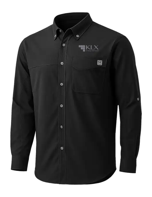 HUK Black Tide Point Pocket Long Sleeve Fishing Shirt w/KLX Logo