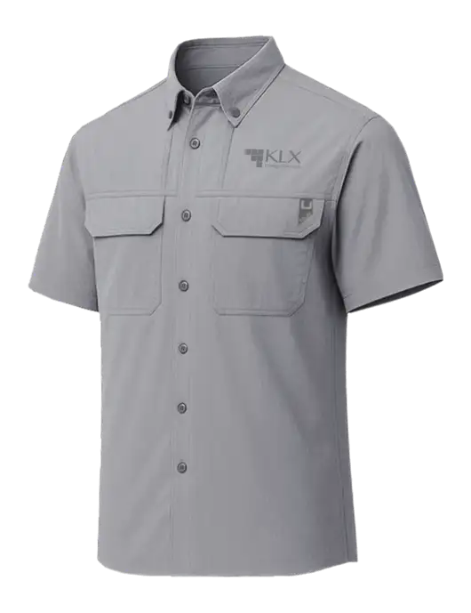 HUK Light Medium Grey Creekbed Short Sleeve Shirt w/KLX Logo