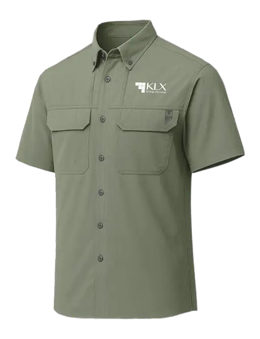 HUK Light Olive Creekbed Short Sleeve Shirt w/KLX Logo