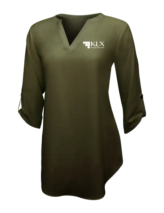 Womens Dark Olive 3/4 Sleeve Tunic Blouse w/KLX Logo
