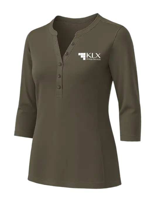 Womens Dark Olive UV Choice Pique Henley w/KLX Logo