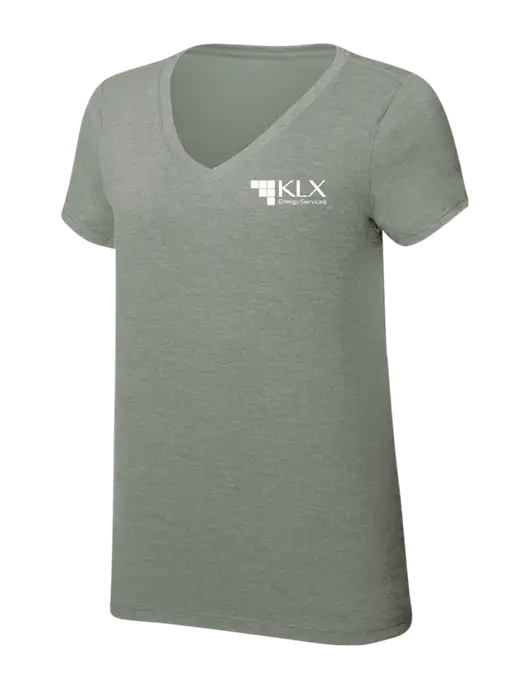Womens Simply Soft V-Neck Heather Sage 4.5oz  Poly/Combed Ring Spun Cotton T-Shirt w/KLX Logo