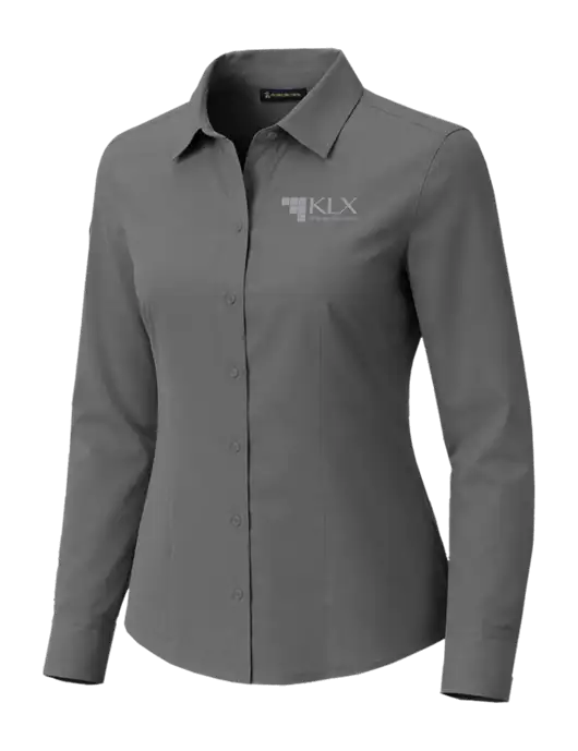 Brooks Brothers Womens Full-Button Dark Medium Grey Satin Blouse w/KLX Logo