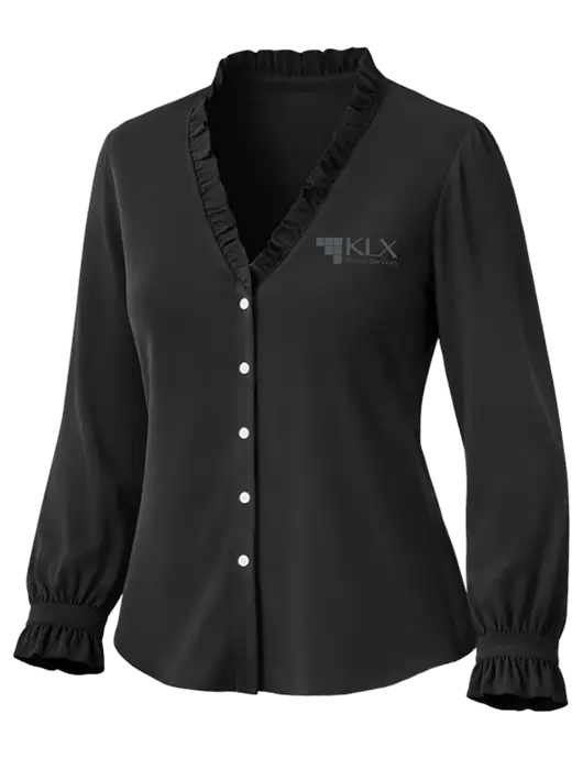 Brooks Brothers Womens Black Long Sleeve Ruffle Collar Blouse w/KLX Logo