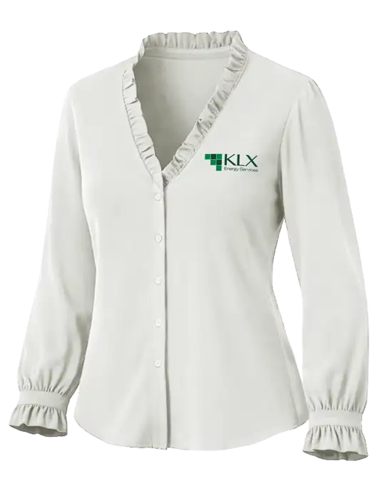 Brooks Brothers Womens White Long Sleeve Ruffle Collar Blouse w/KLX Logo