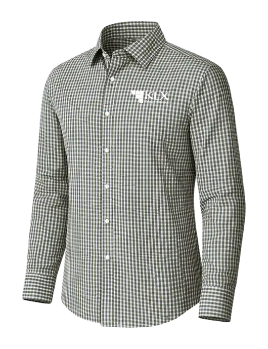 Brooks Brothers Tech Stretch Charcoal Grey Check Patterned Shirt w/KLX Logo