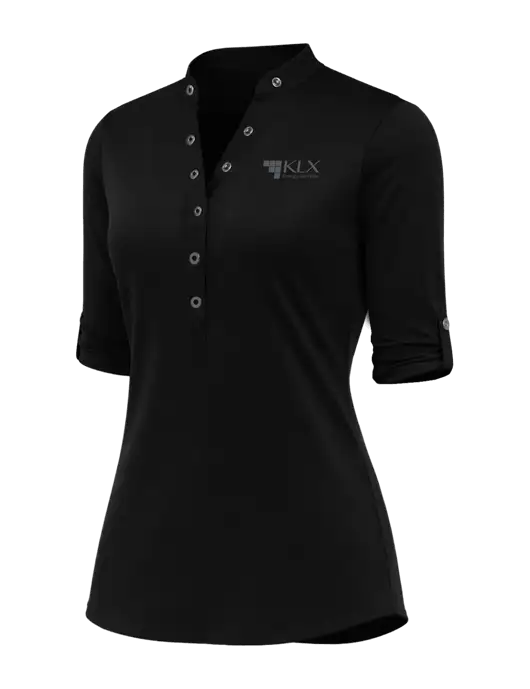 OGIO Womens Crush Henley Black 3/4 Sleeve Shirt w/KLX Logo