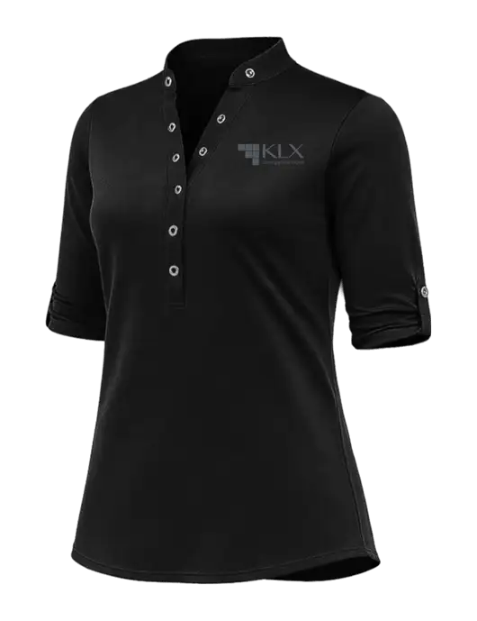 OGIO Womens Crush Henley Black 3/4 Sleeve Shirt w/KLX Logo
