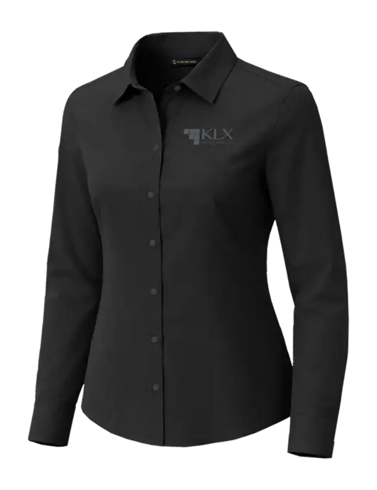 Brooks Brothers Womens Full-Button Black Satin Blouse w/KLX Logo