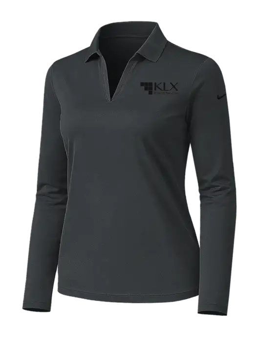 Nike Womens Dark Grey Dri-FIT Micro Pique 2.0 Long Sleeve Polo w/KLX Logo