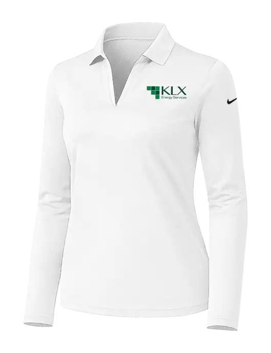 Nike Womens White Dri-FIT Micro Pique 2.0 Long Sleeve Polo w/KLX Logo