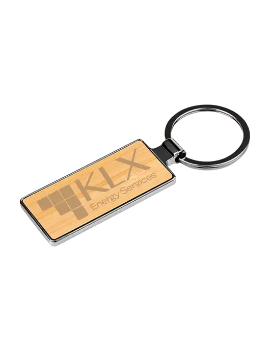 Wood and Silver Rectangle Keychain w/KLX Logo