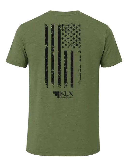 BELLA+CANVAS Military Green Triblend Short Sleeve Tee w/KLX American Flag Logo, KLX Logo