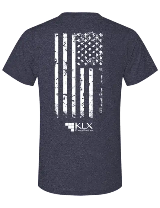 BELLA+CANVAS Heather Navy CVC Short Sleeve Tee w/KLX American Flag Logo, KLX Logo